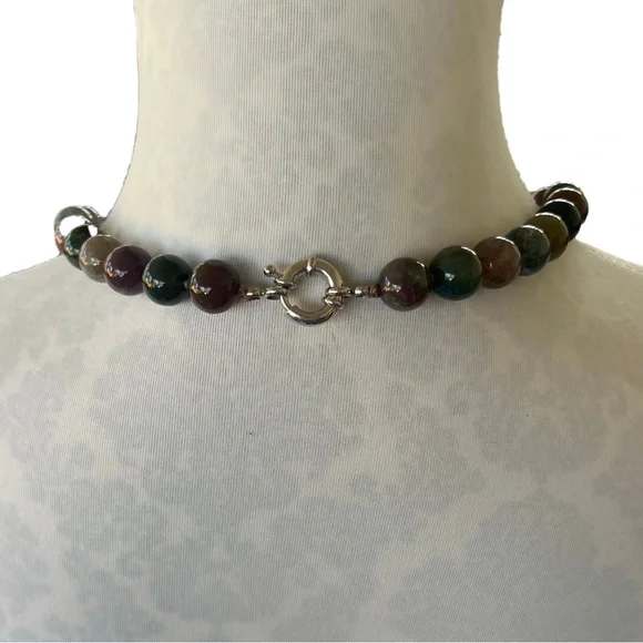 Multicolor Agate Beaded Necklace – 18” Genuine Stone Jewelry - Picture 2 of 6